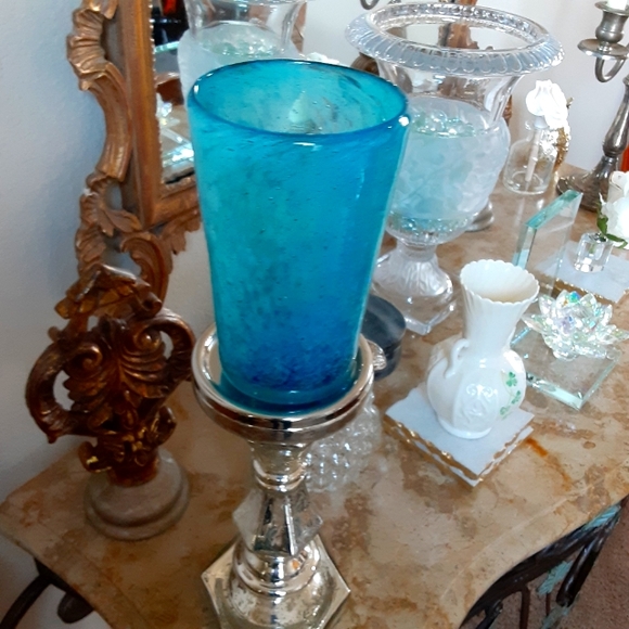 Blown, Addled, Mottled Blue Drinking Glass - Picture 1 of 6